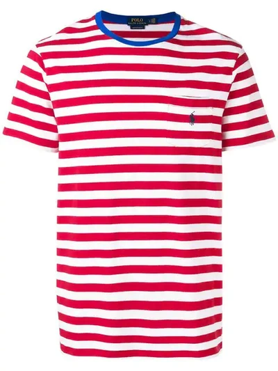Polo Ralph Lauren Embroidered Logo Striped T-shirt In Red