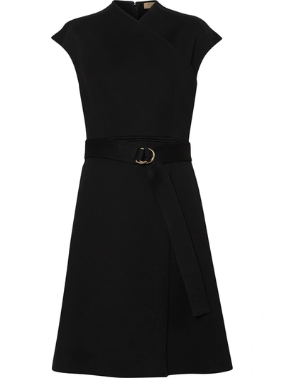 Burberry Dulsie D-ring Belt Cap-sleeve Bonded Dress In Black