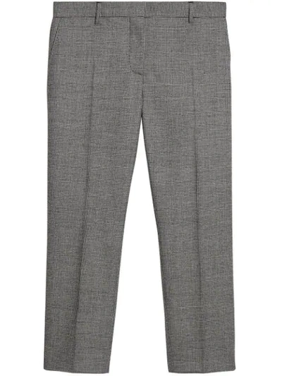 Burberry Houndstooth Check Wool Cropped Tailored Trousers In Black