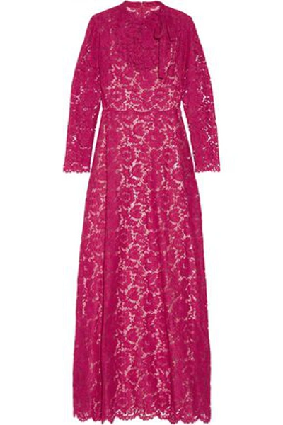 Valentino Woman Pleated Bow-embellished Corded Lace Gown Fuchsia