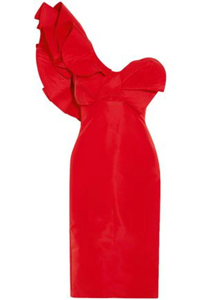 Johanna Ortiz One-shoulder Ruffled Silk Gown In Red