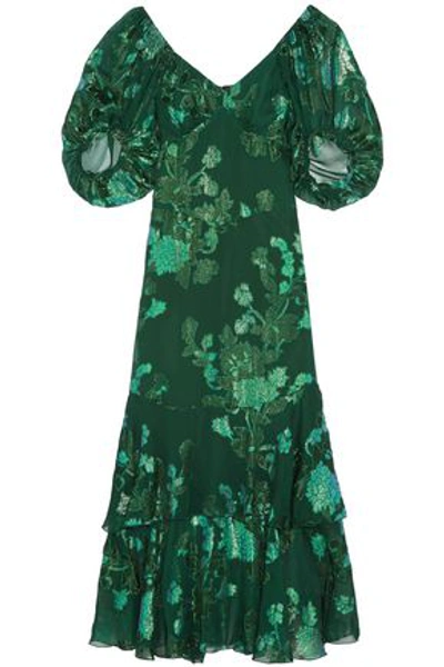 Anna Sui Woman Ruffled Fil Coupé Silk-blend Chiffon Midi Dress Forest Green