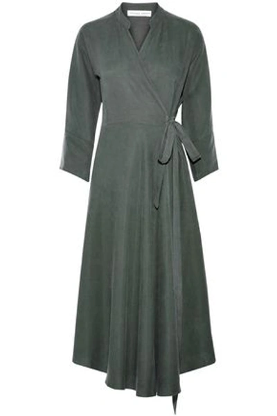 Apiece Apart Woman Fluted Woven Wrap Midi Dress Dark Green