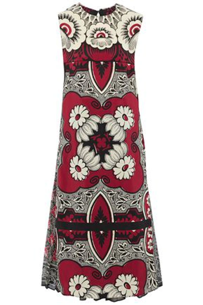 Valentino Printed Silk Crepe De Chine Midi Dress In Crimson