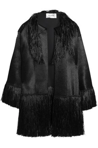 Valentino Fringed Woven Coat In Black