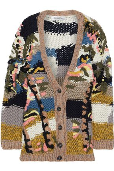 Valentino Woman Embroidered Wool, Cashmere And Silk-blend Cardigan Multicolor