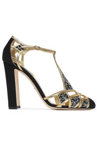 Dolce & Gabbana Woman Cutout Embellished Satin And Leather Pumps Black