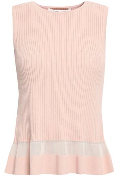 Diane Von Furstenberg Ribbed-knit Peplum Top In Blush