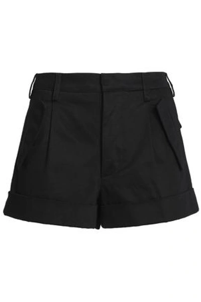 Valentino Woman Pleated Cotton-twill Shorts Black