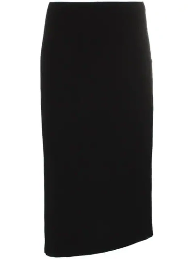 Poiret Asymmetric Hem Midi Pencil Skirt In Black