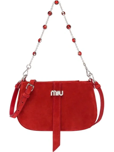 Miu Miu Embellished Chain Shoulder Bag In Red