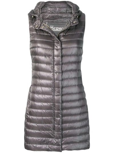 Herno Mid-length Padded Vest In Grey