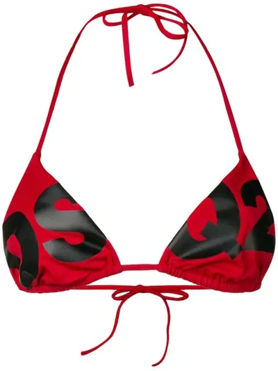 Dsquared2 Logo Print String Bikini Top In 422 Red Black