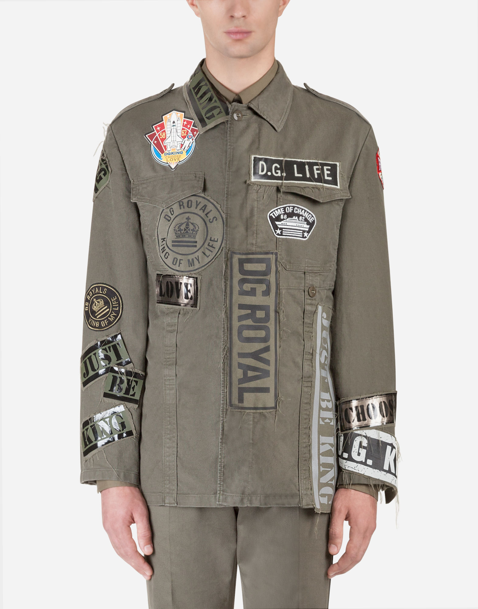 Dolce & Gabbana Military Jacket In Cotton With Patch In Green | ModeSens