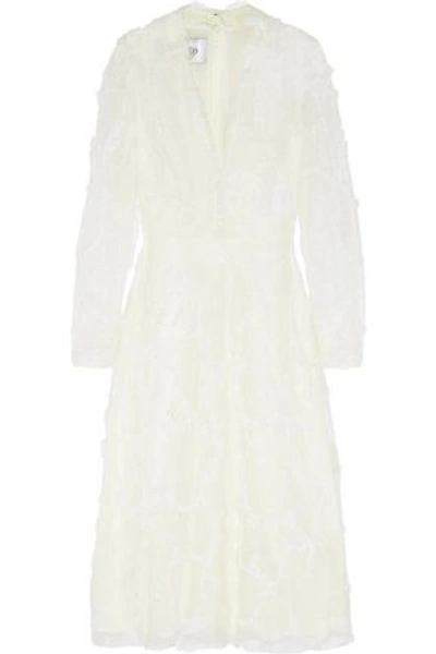 Valentino Woman Patchwork Lace, Tulle And Point D'esprit Midi Dress Off-white