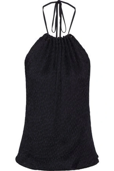 Jason Wu Gathered Plissé Satin-crepe Halterneck Top In Black