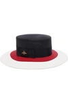 Gucci Embellished Grosgrain-trimmed Straw Hat In Navy