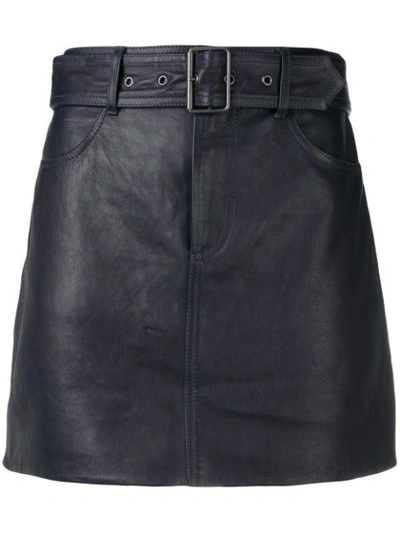 Victoria Victoria Beckham Belted Leather Mini Skirt In Blue