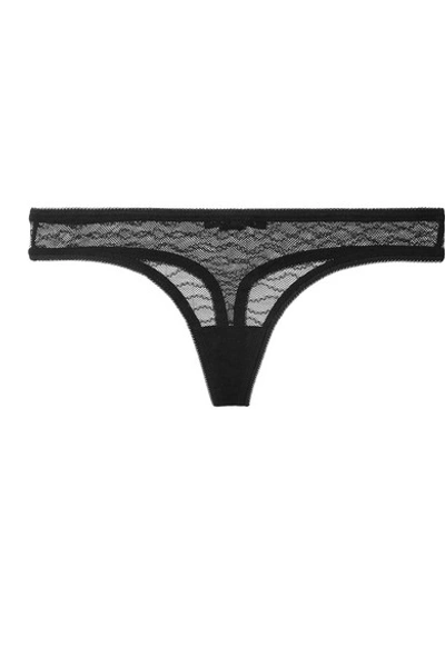 Les Girls Les Boys Wave Embroidered Stretch-mesh Thong In Black