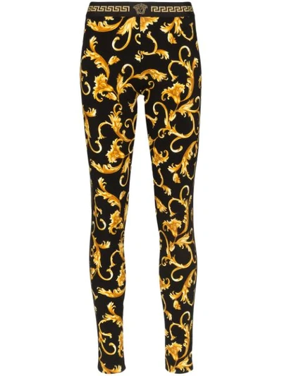 Versace Printed Stretch-cotton Jersey Leggings In Black
