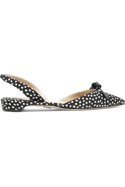 Paul Andrew Rhea Leather-trimmed Polka-dot Grosgrain Point-toe Flats In Black