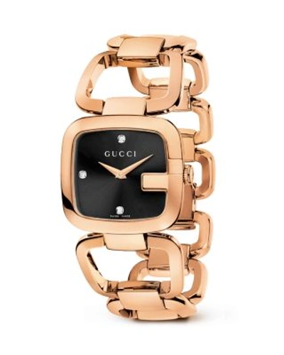 Gucci Ya125512 G- Collection Pink-gold Pvd Watch In Black