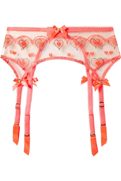 Agent Provocateur Perdia Embroidered Tulle Suspender Belt In Pink