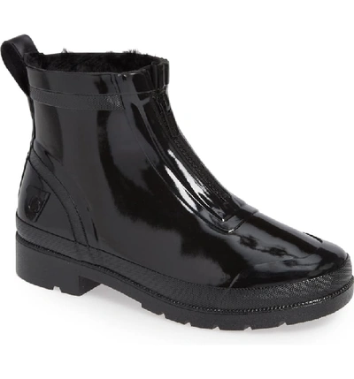 Tretorn Lina Zip Short Shiny Rubber Rain Boots In Black