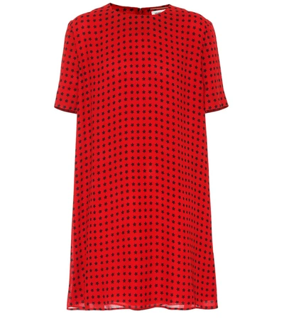 Saint Laurent Star-print Short-sleeve Mini Shift Dress In Red