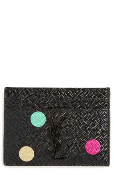 Saint Laurent Ysl Monogram Polka-dot Flat Card Case In Noir/ Multi