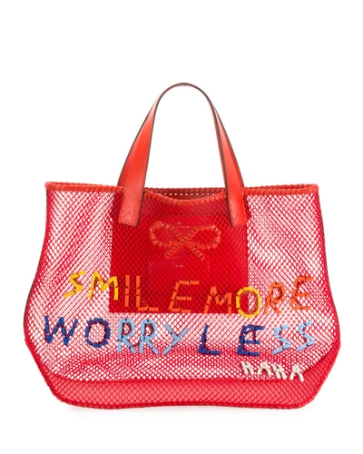 Anya Hindmarch Smile More Weave Mesh Tote Bag In Red