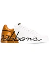 Dolce & Gabbana Metallic Patent Calfskin Portofino Sneakers In White/bronze