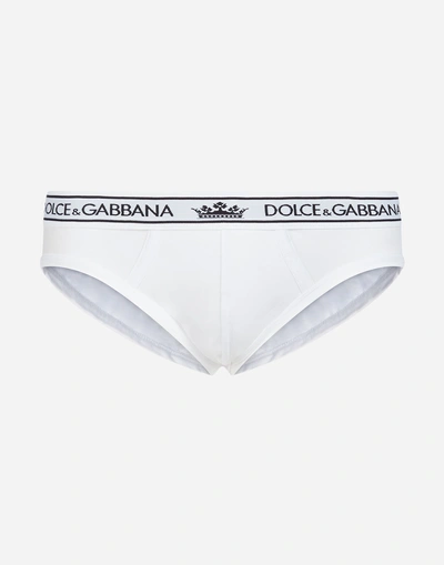 Dolce & Gabbana Mid Briefs In Stretch Cotton Pima In White