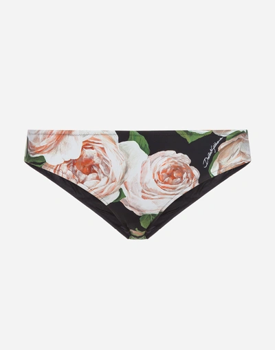 Dolce & Gabbana Swimming Briefs With Rose Print In Floral Print