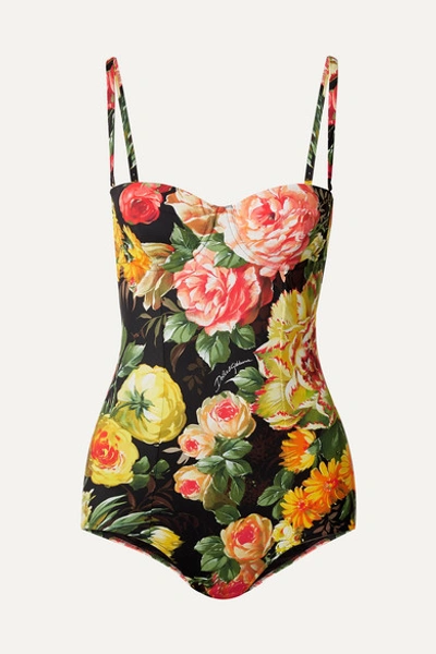 Dolce & Gabbana One-piece Balcony Swimsuit In Floral Print