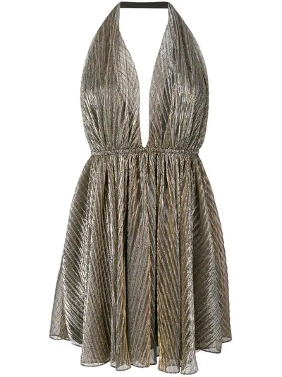 slim fit dress slacks Gold Pleated Metallic Lamé Gown, US 0 main image 1