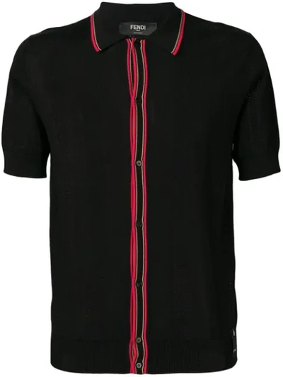 Fendi Men's Contrast Stripe Knit Polo Shirt In Black