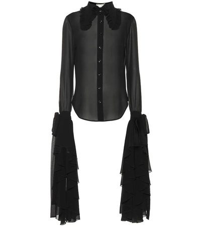 Saint Laurent Long-sleeve Blouse With Exaggerated Flounce Cuffs In Black