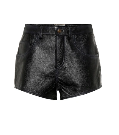 Saint Laurent High-rise Leather Shorts In Black