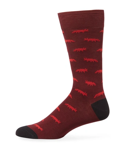 Paul Smith Men's Fox Graphic Socks In Burgundy