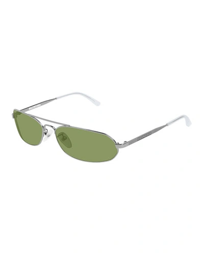 Balenciaga Men's Rectangle Metal Sunglasses In Gray