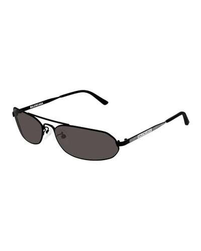 Balenciaga Men's Metal Rectangular Sunglasses In Black