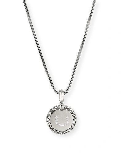 David Yurman Collectible Diamond Initial U Necklace In Silver