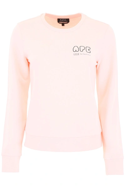 Apc Logo Sweatshirt In Rose Pale|rosa