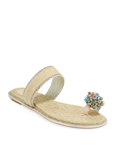 René Caovilla Jeweled Flat Toe-ring Slide Sandals In Pink