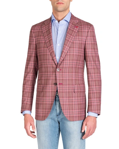 Isaia Men's Berry Plaid Blazer In Purple