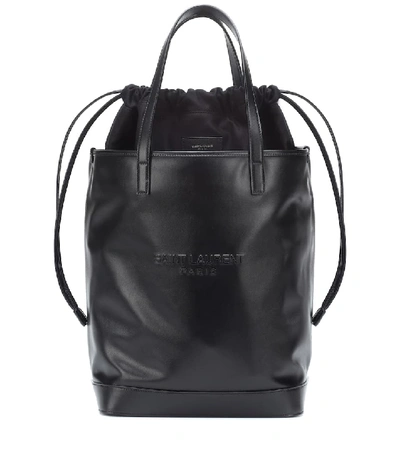 Saint Laurent Teddy Harlem Large Leather Bucket Bag With Embossed Logo In Black