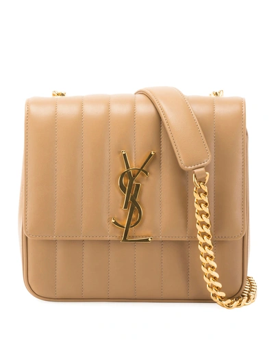 Saint Laurent Vicky Monogram Ysl Large Quilted Leather Chain Crossbody Bag In Camel
