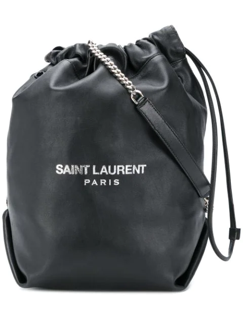 Saint Laurent Teddy Printed Leather Bucket Bag In Black Modesens