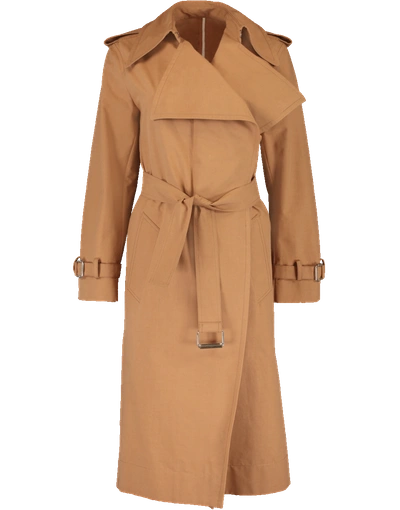 Cedric Charlier Long Trench Coat In Camel